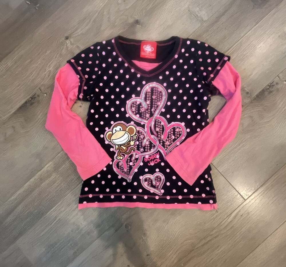 Vintage 90s Y2K Bobby Jack Girls Black Polka Dot Long Sleeve Sequin